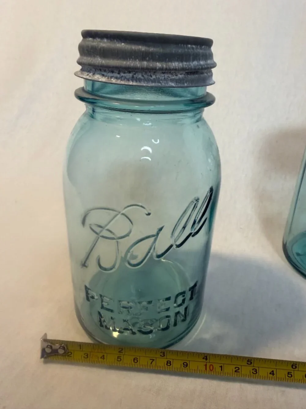 Vintage Ball Perfect Mason Blue Jars Zinc Lids Milk Glass Inserts Set of 2